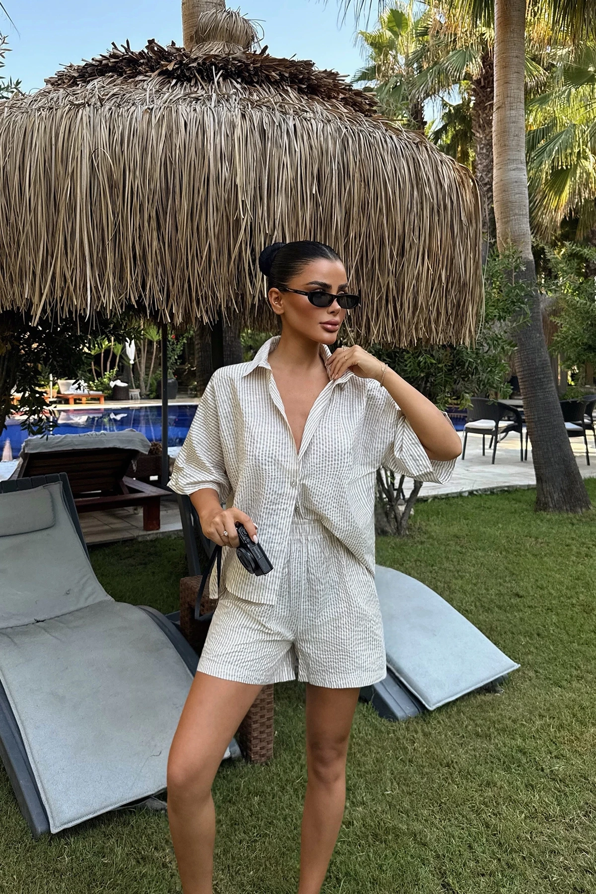 Picture of Beige Striped Shorts Set