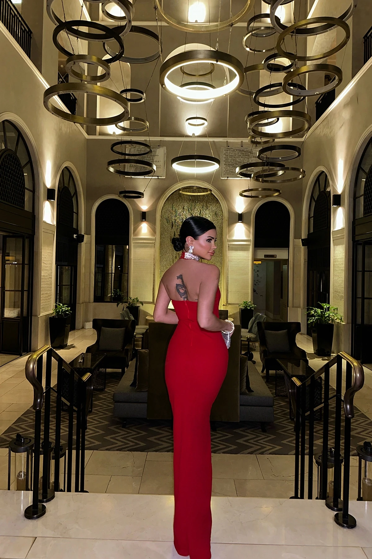 Picture of Red Noah Stone Detail Long Dress