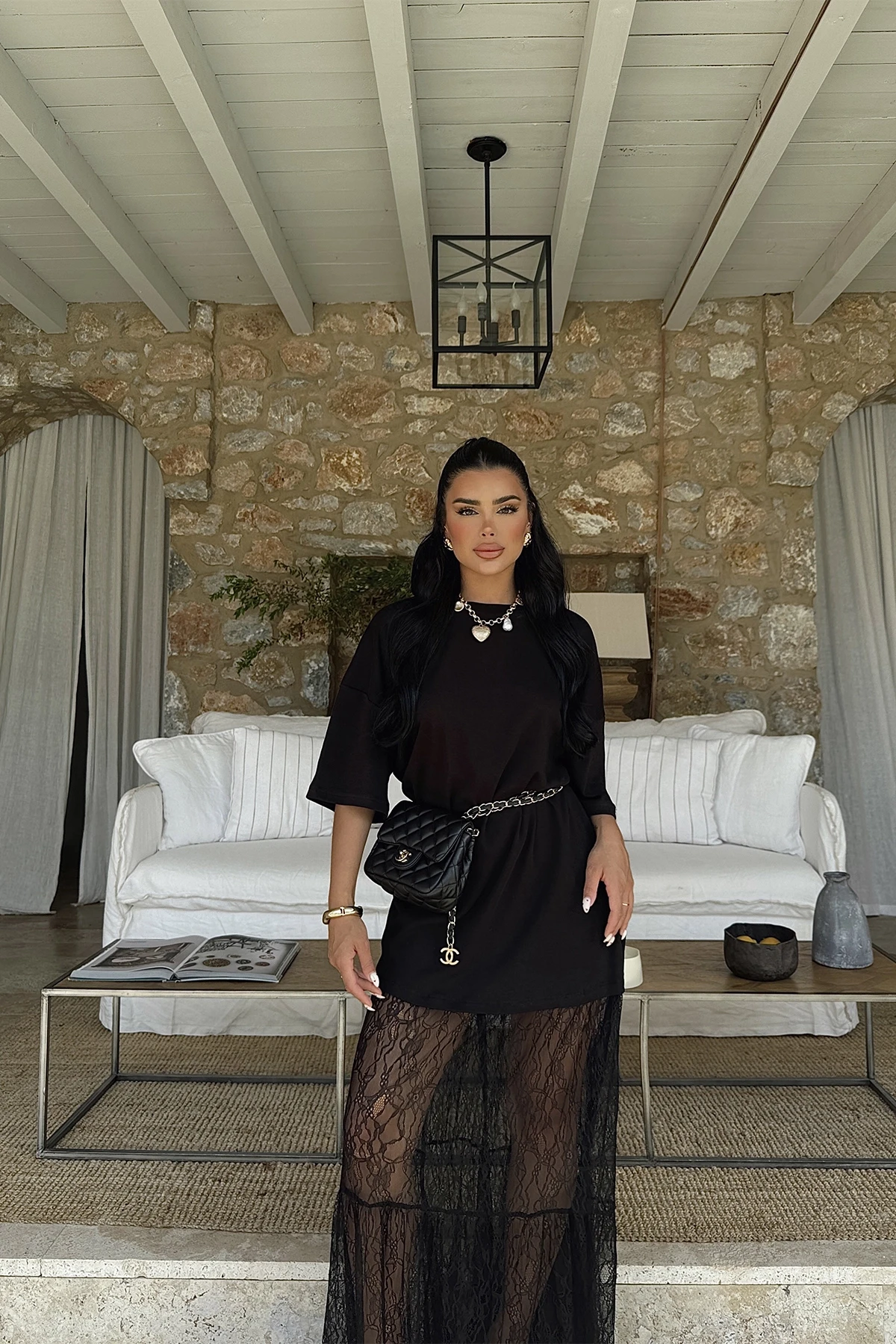 Picture of Black Lace Detail Long Dress