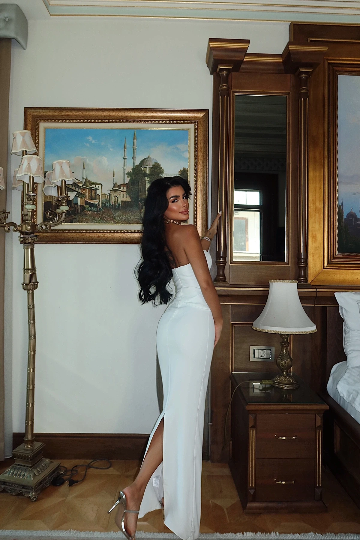 Picture of White Strapless Dress with Pocket Detail