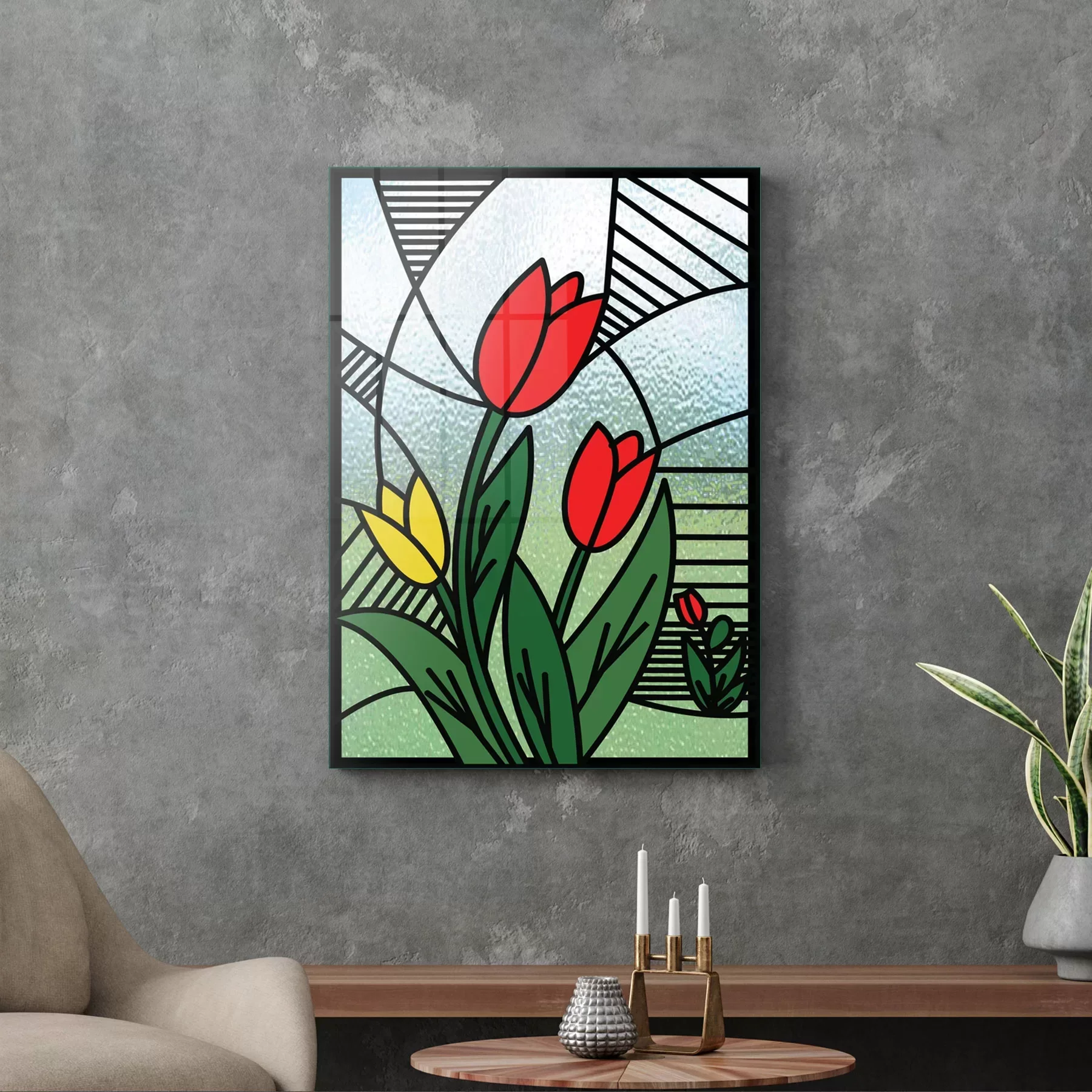 Picture of Decovetro Cam Tablo Vitray Lale Desenli 70x100 cm