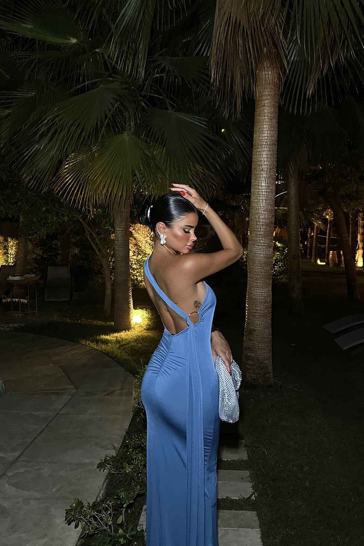 Picture of Indigo Back Tie Ring Detail Long Dress