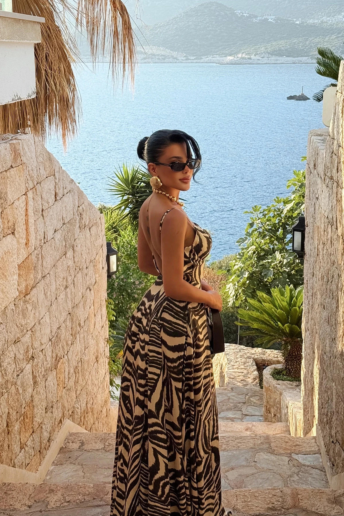 Picture of Black Zebra Patterned Suspender Dress