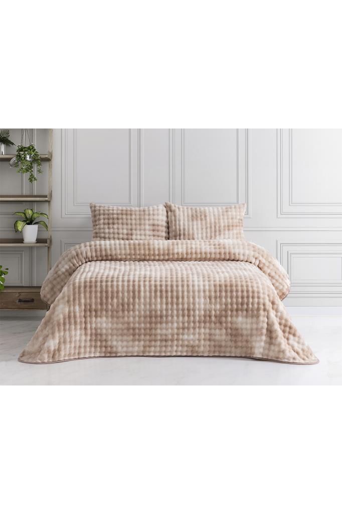 Picture of Merinos Reflection Çift Kişilik Battaniye Seti Bej