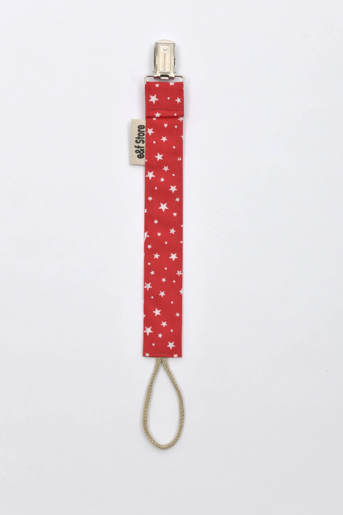 Picture of Pamuk Kumaşlı Emzik Zinciri – Yıldız Desenli Kırmızı