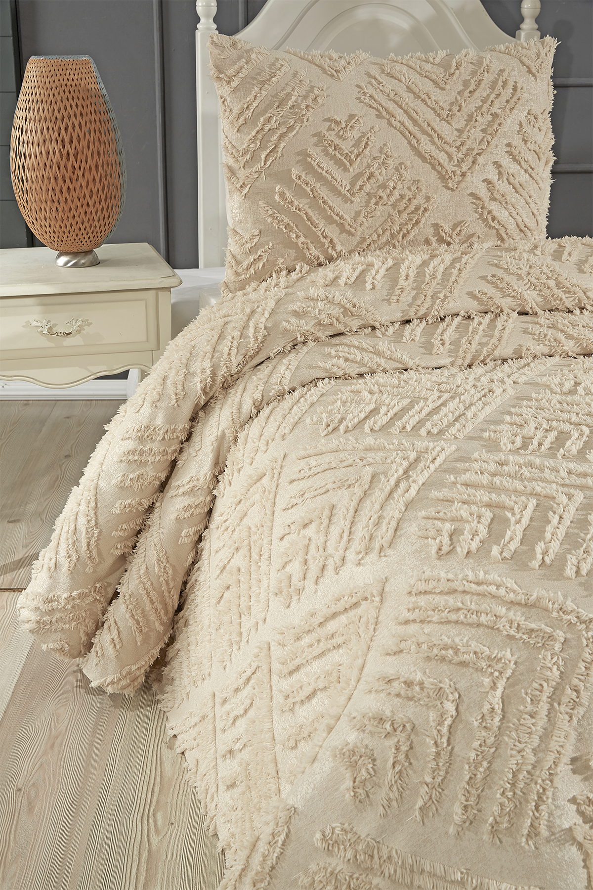 Picture of Çeyiz Diyarı Pine 2 Parça Tek Kişilik Pike Takımı Bej