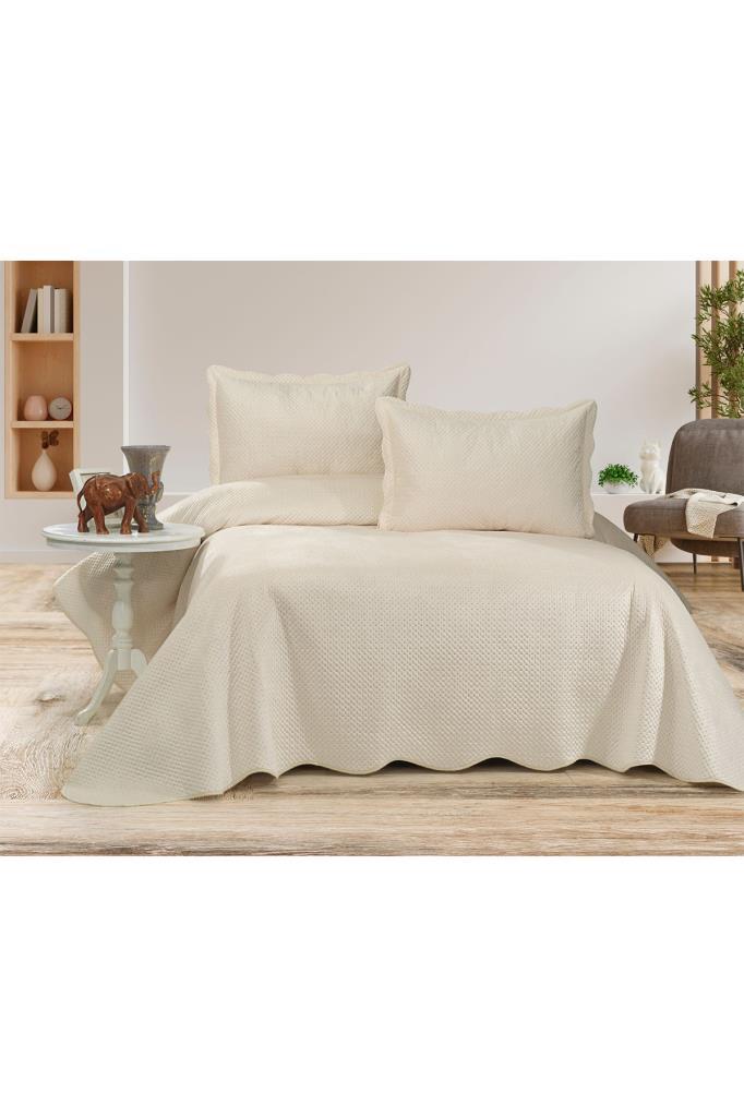 Picture of Askana Çift Kişilik Lüks Kadife Yatak Örtüsü Krem