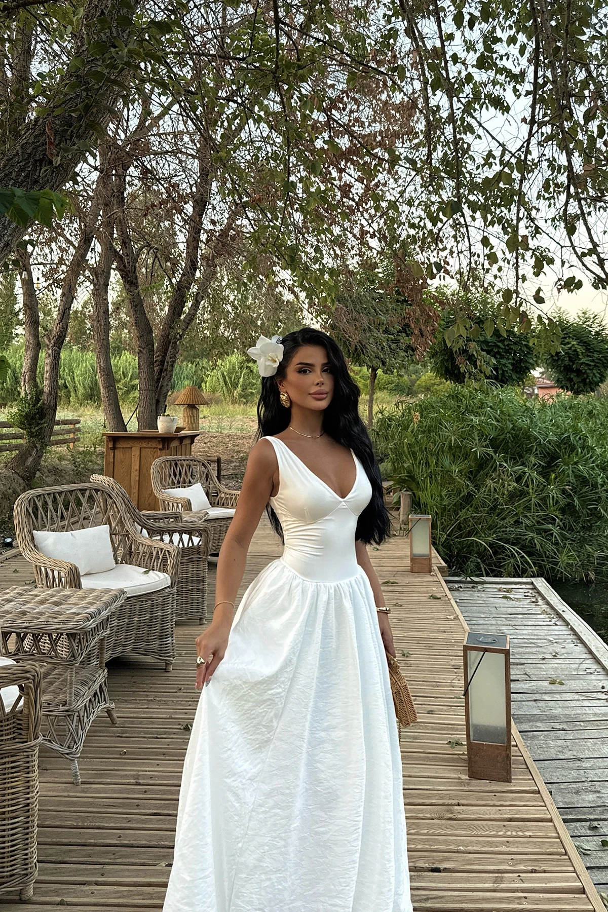 Picture of White Amara Long Balloon Dress