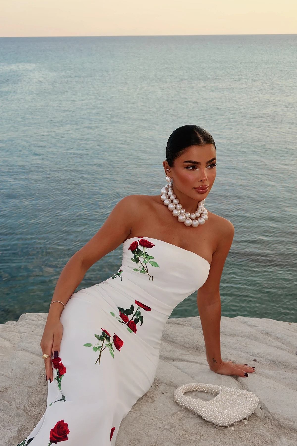 Picture of White Onella Rose Pattern Dress