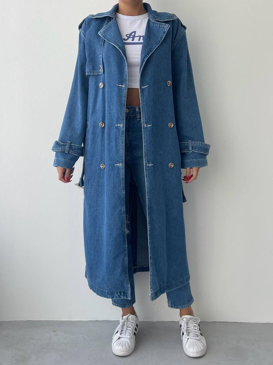 Picture of İndia Kemerli Uzun Kot Ceket