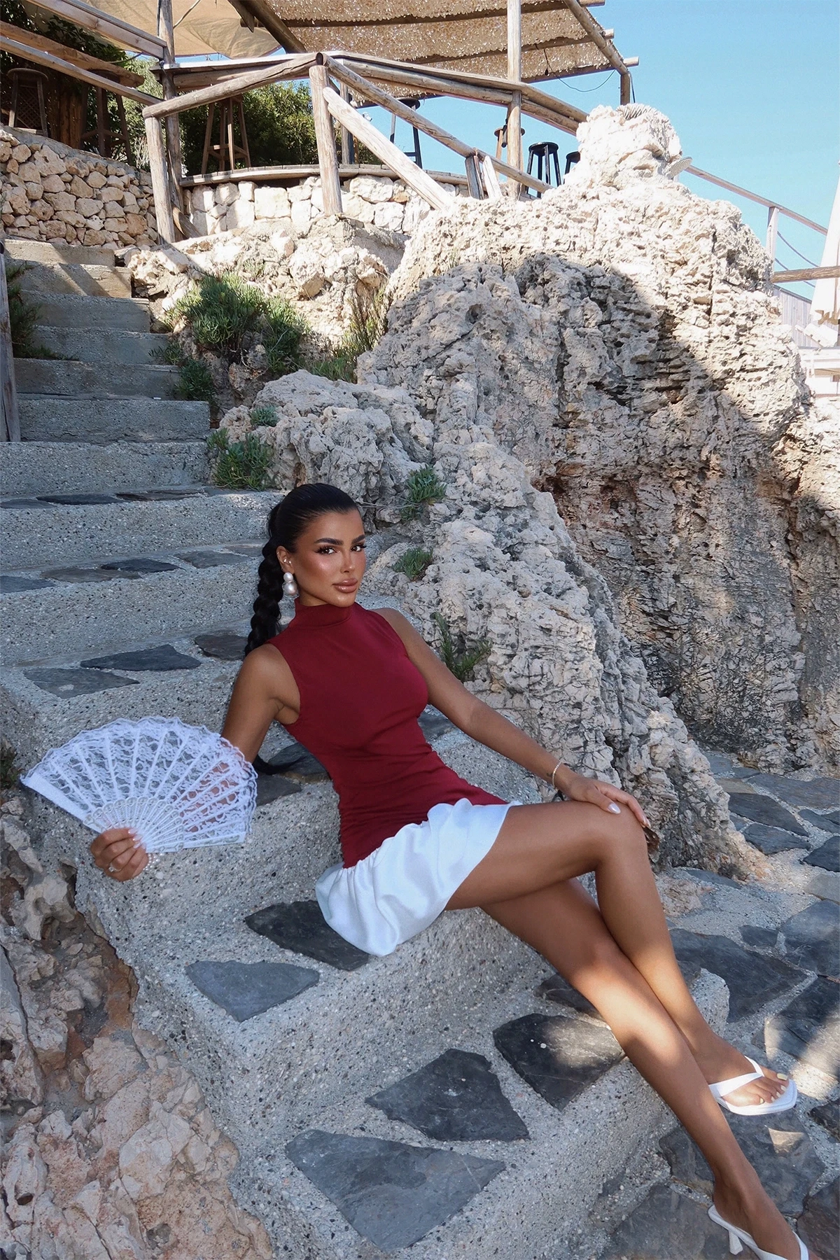 Picture of Burgundy Two-Tone Basic Dress