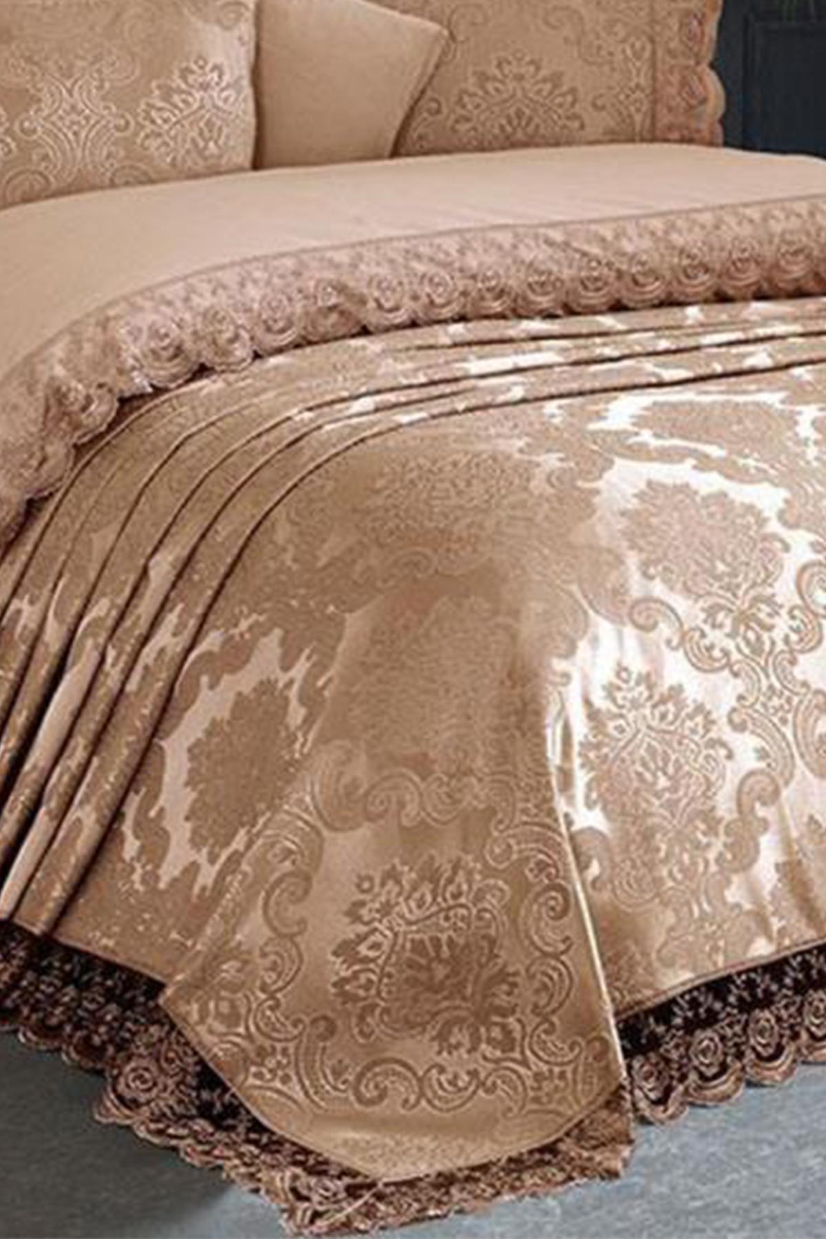 Picture of Fransız Dantelli Kure Tek Kişilik Yatak Örtüsü 2 Parça Cappucino