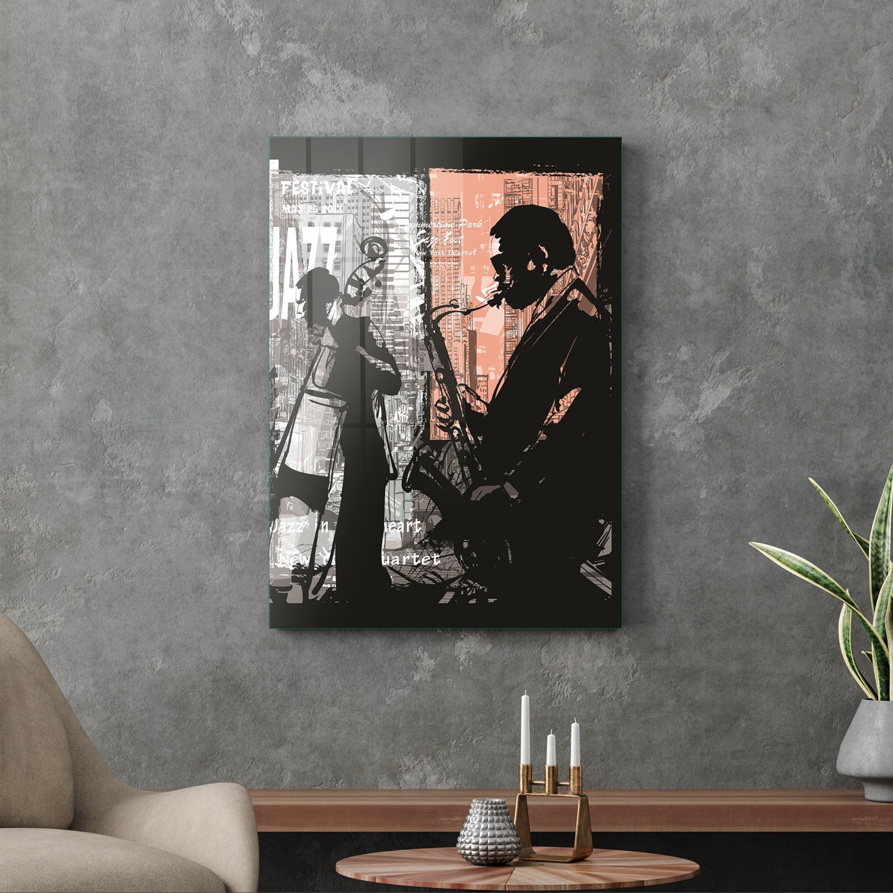 Picture of Decovetro Cam Tablo Caz Müzisyeni Temalı 50x70 cm