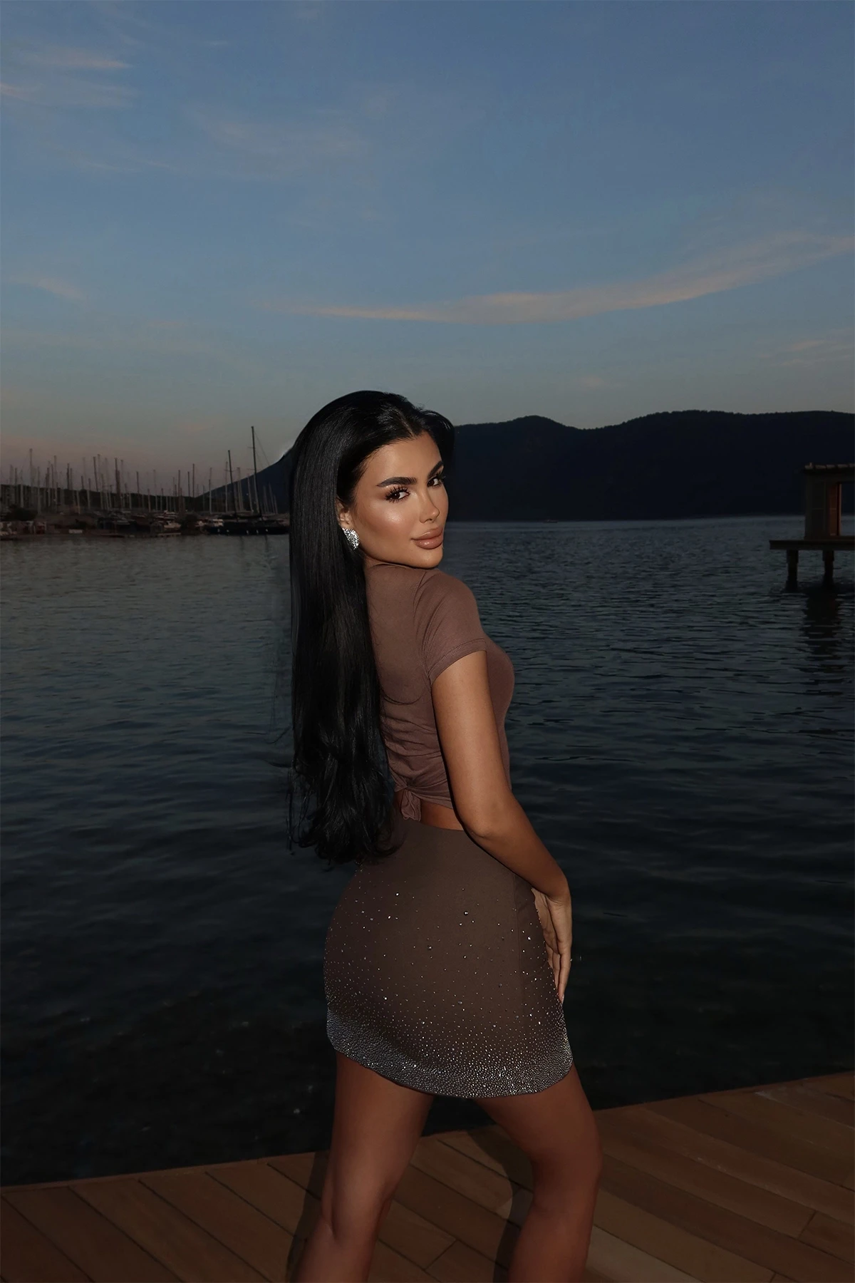 Picture of Brown Stone Detail Mini Skirt