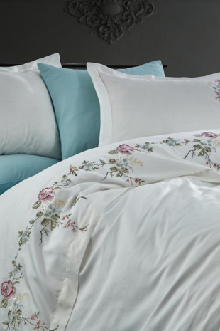 Picture of Rüya Nakışlı Pamuk Saten Çift Kişilik Nevresim Takımı Krem