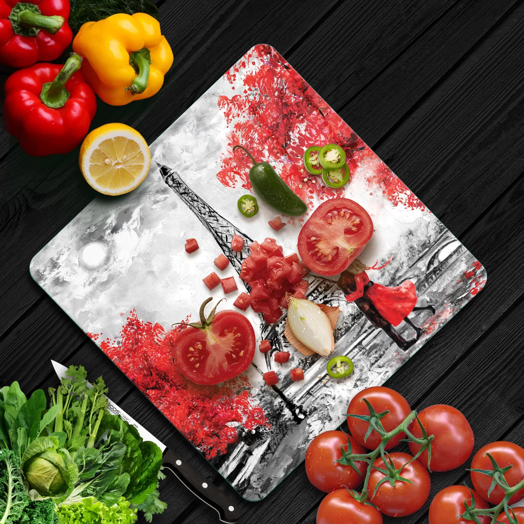 Picture of Decovetro Cam Kesme Tahtası ve Sunumluk Kare Love Paris Desenli 30x30 Cm