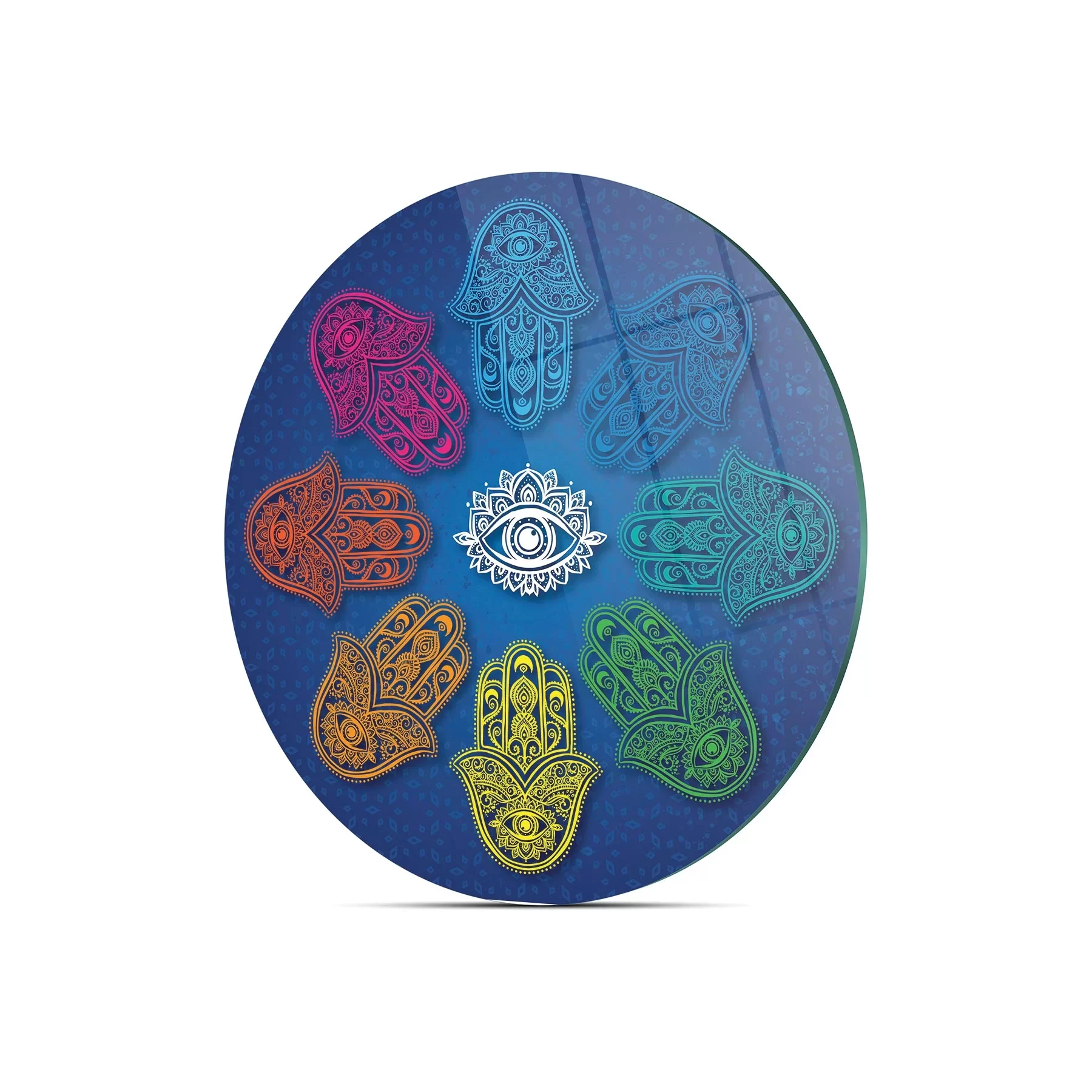 Picture of Decovetro Cam Kesme Tahtası ve Sunumluk Yuvarlak Hamsa Desenli 30x30 Cm