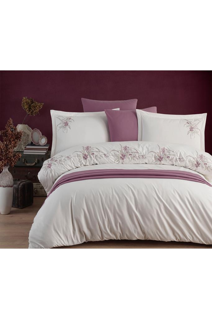 Picture of Açelya Nakışlı %100 Pamuk Çift Kişilik Nevresim Takımı Ekru