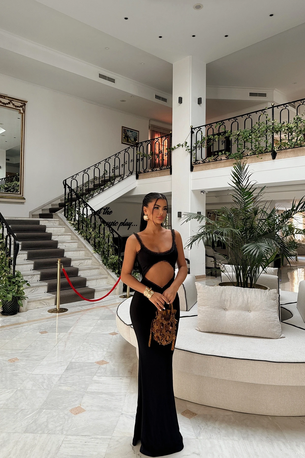 Picture of Black Window Detail Long Dress