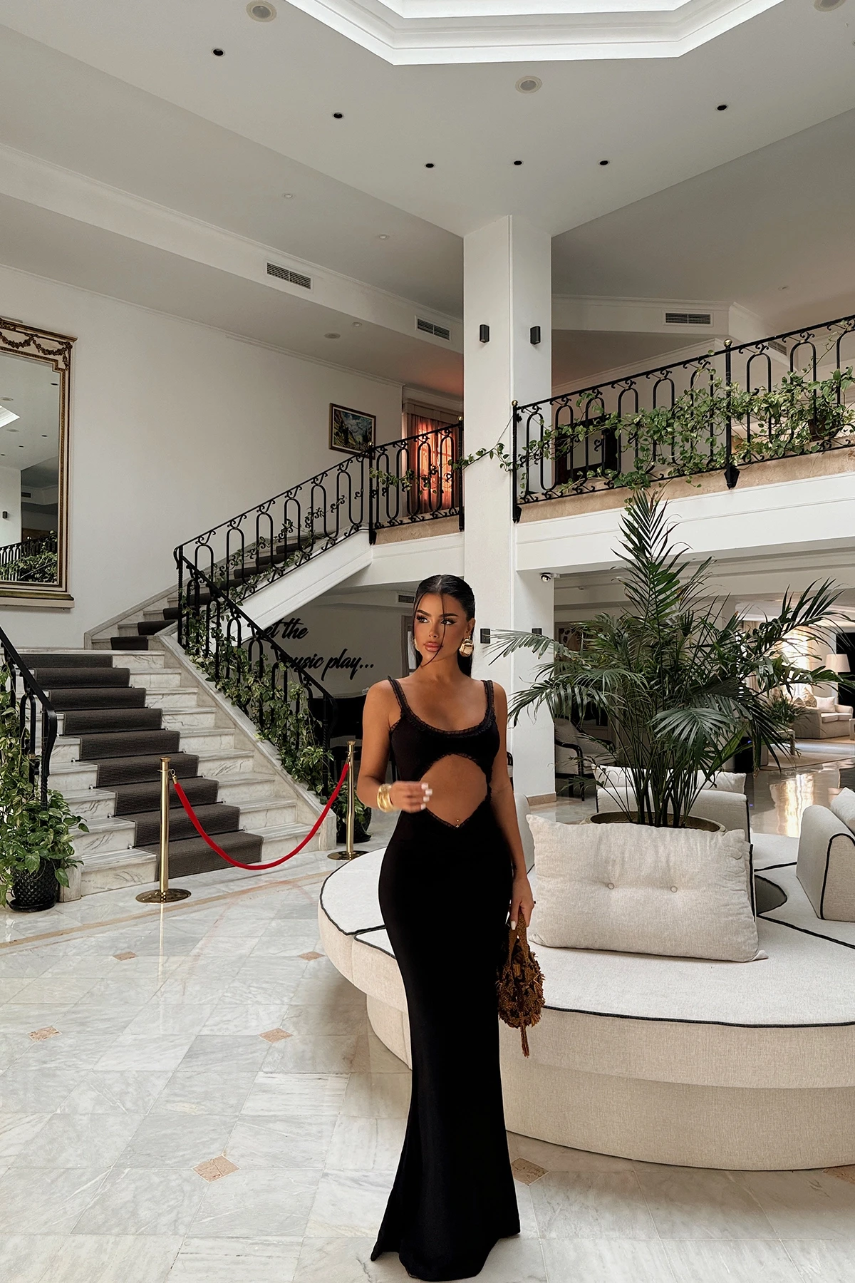 Picture of Black Window Detail Long Dress