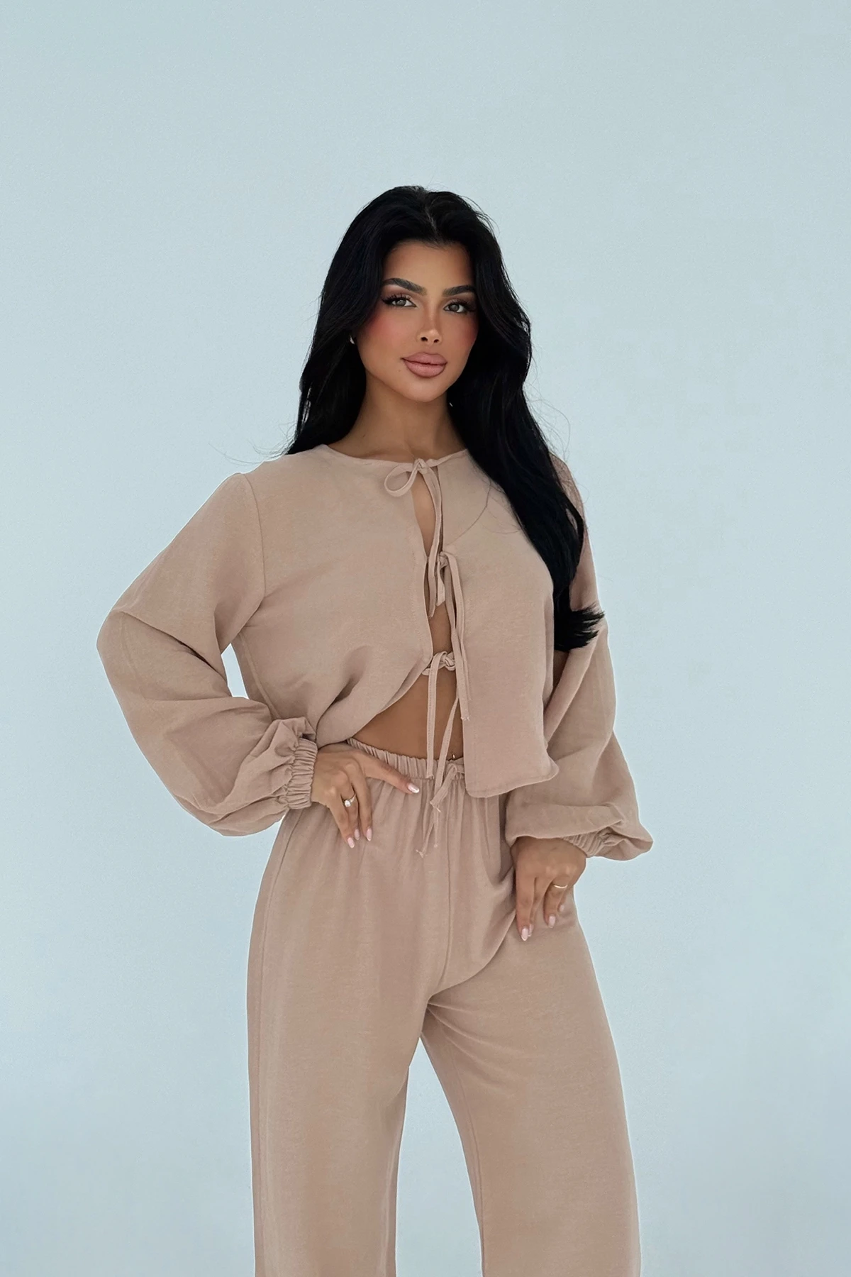 Picture of Beige Tied Trouser Suit