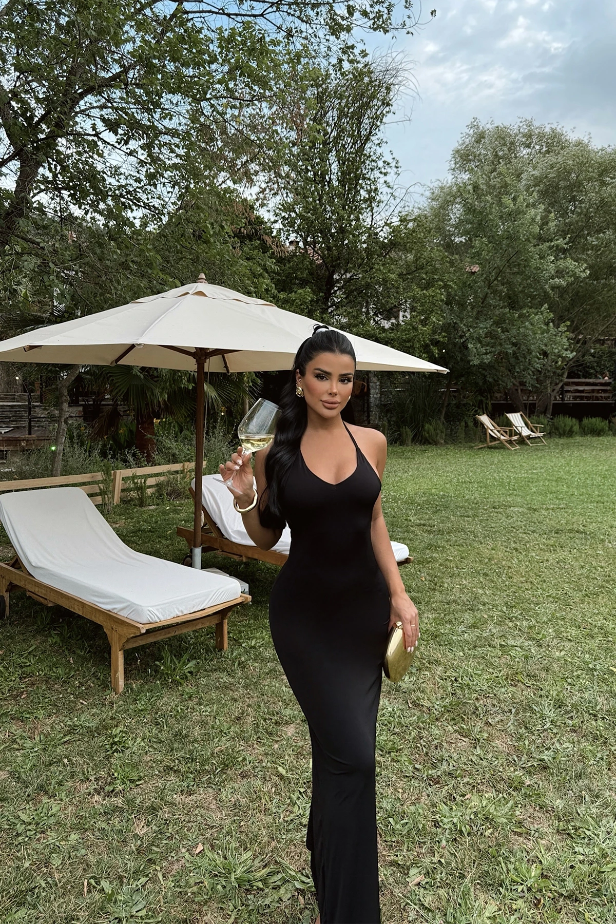 Picture of Black Strappy Back Detail Long Dress