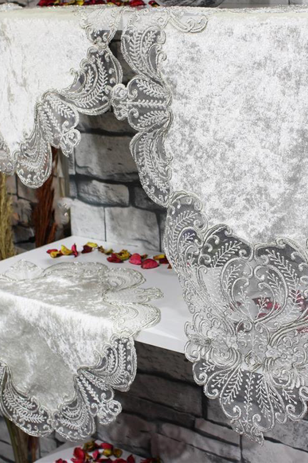 Picture of Çeyiz Diyarı Yasemin 3 Parça Yatak Odası Takımı Krem Gümüş