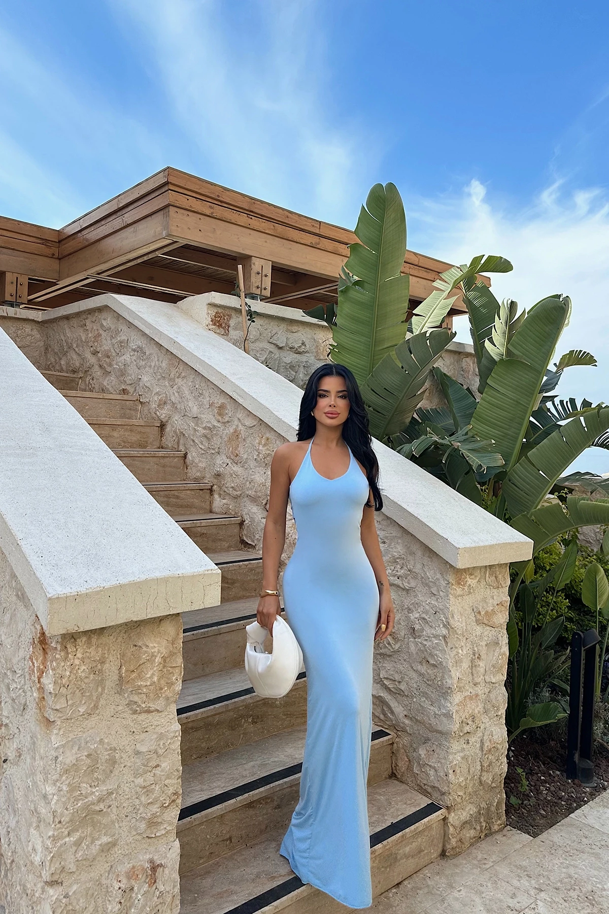 Picture of Blue Clara Back Detail Long Dress