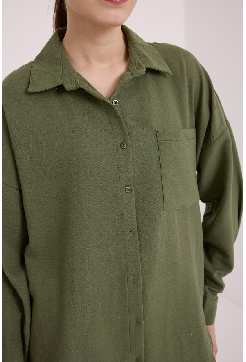 Picture of 20153 Tek Cepli Oversize Keten Gömlek