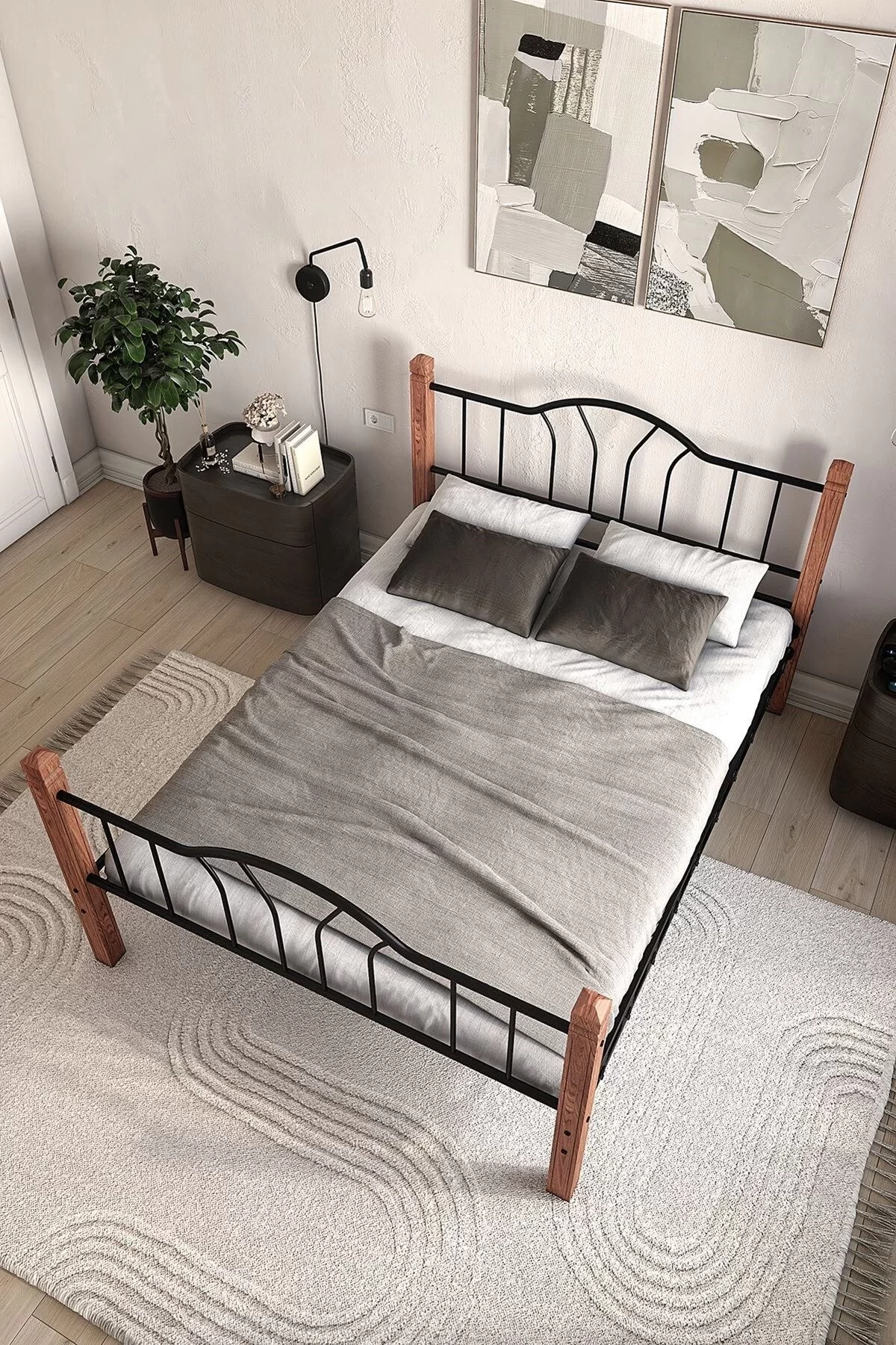 Picture of Pasifik Tek Kişilik Ferforje Ahşap Metal Karyola Siyah