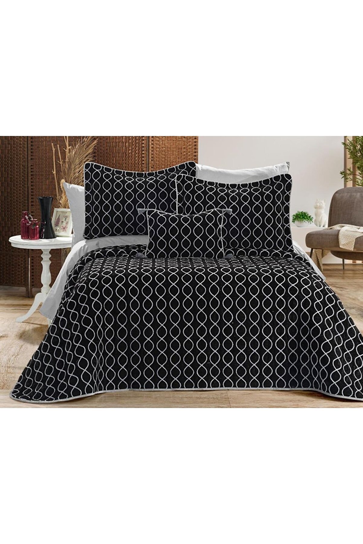 Picture of Brillance Çift Kişilik Yatak Örtüsü Siyah Gri