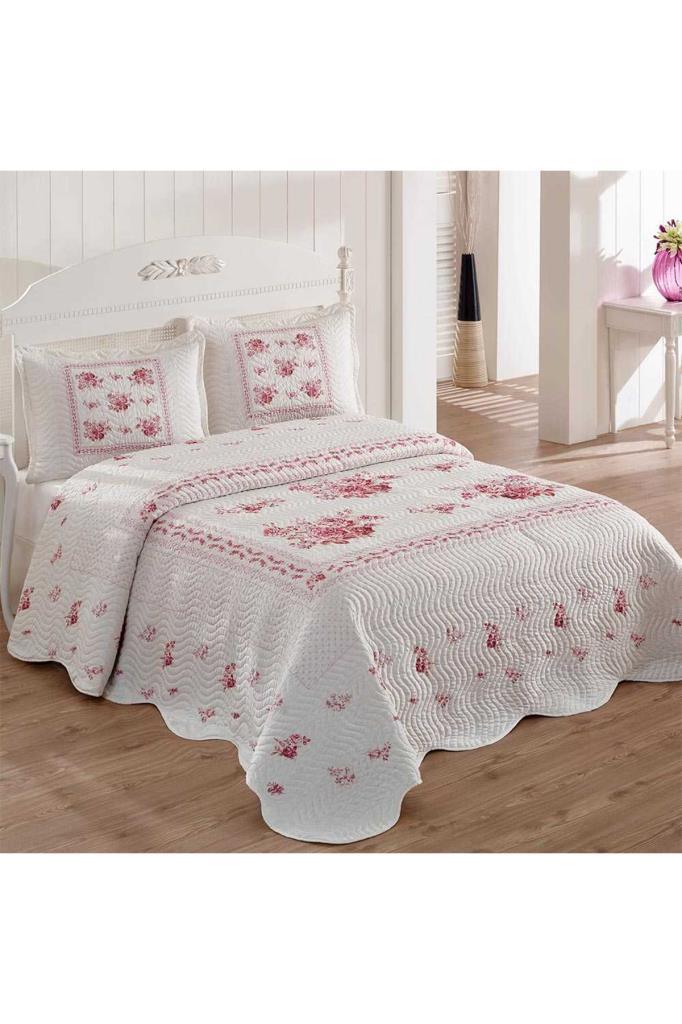 Picture of Flower Baskılı Kapitoneli Çift Kişilik Yatak Örtüsü Pembe