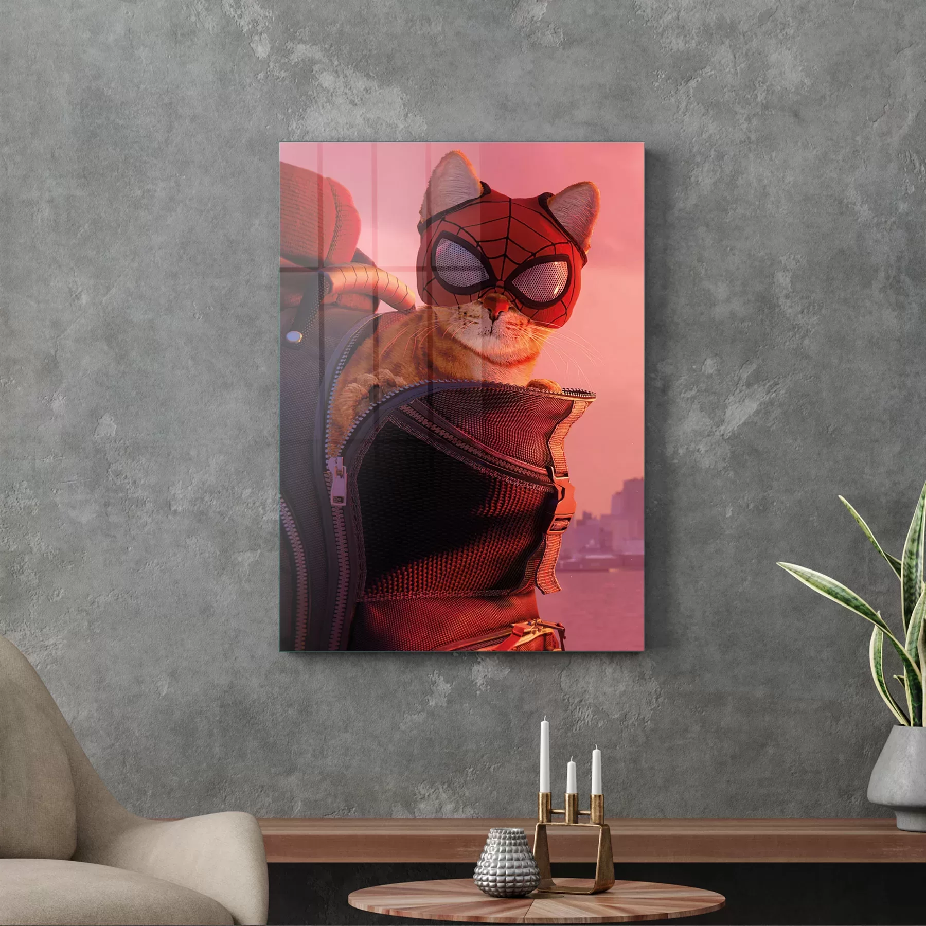 Picture of Decovetro Cam Tablo Örümcek Adam Kedi 50x70 cm