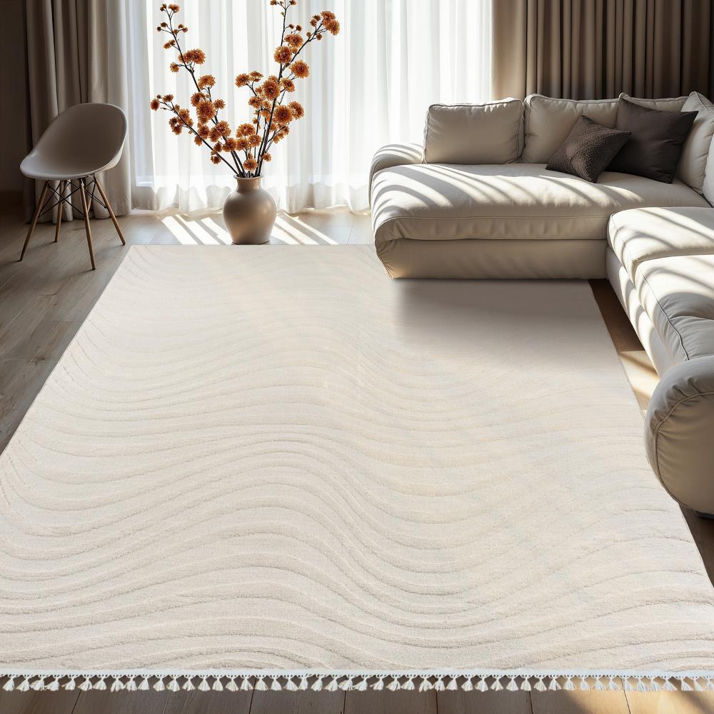 Picture of Dinarsu Alaçatı Püsküllü Kaymaz Taban Halı 150x230 Ariso Açık Bej