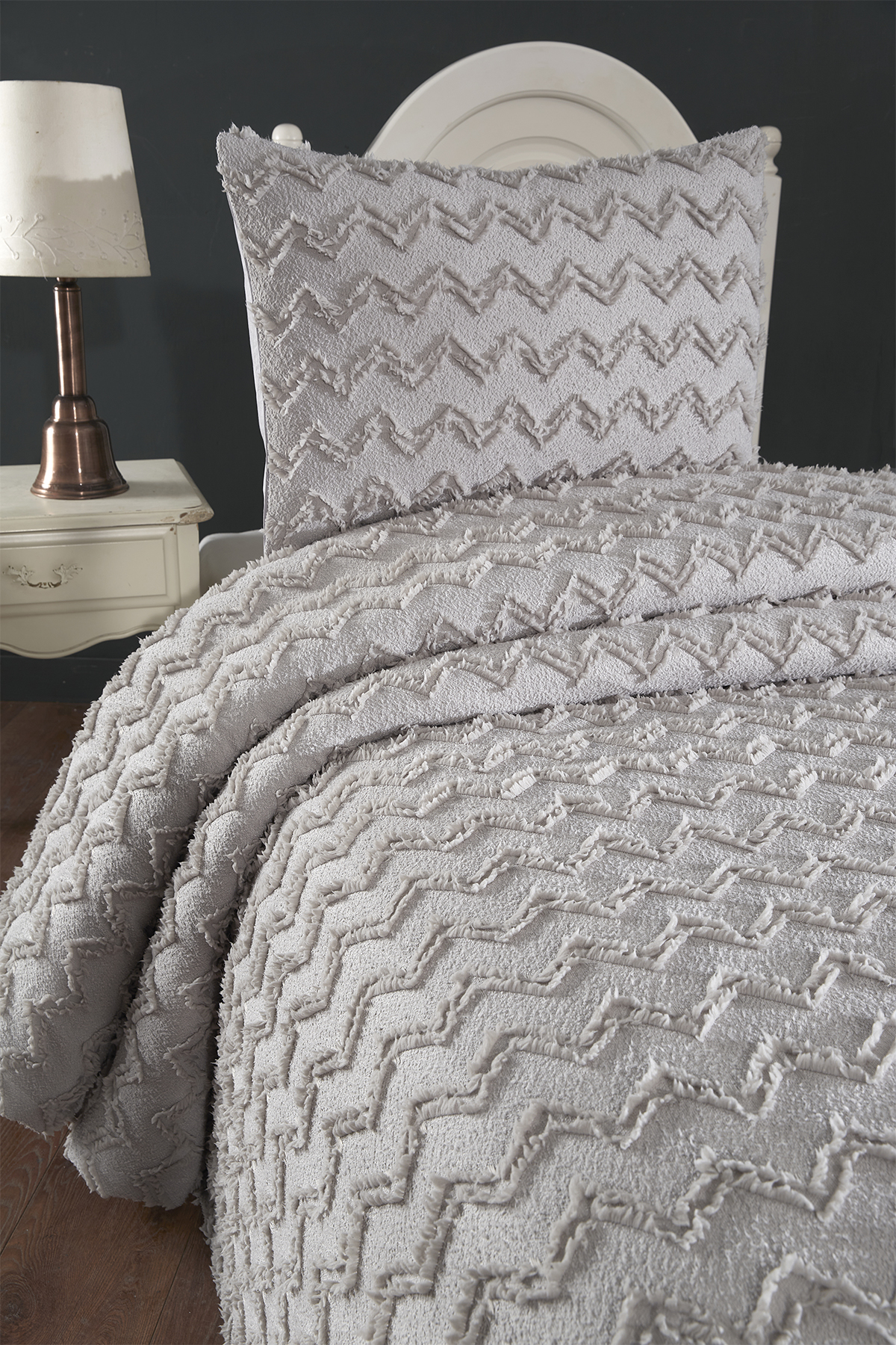 Picture of Çeyiz Diyarı Lumpa 2 Parça Tek Kişilik Pike Takımı Gri