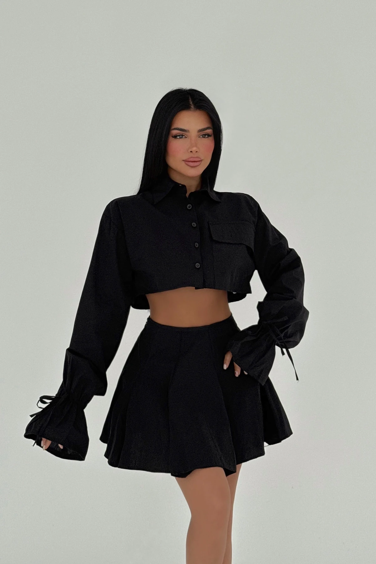 Picture of Black Jila Mini Skirt Top Shirt Set