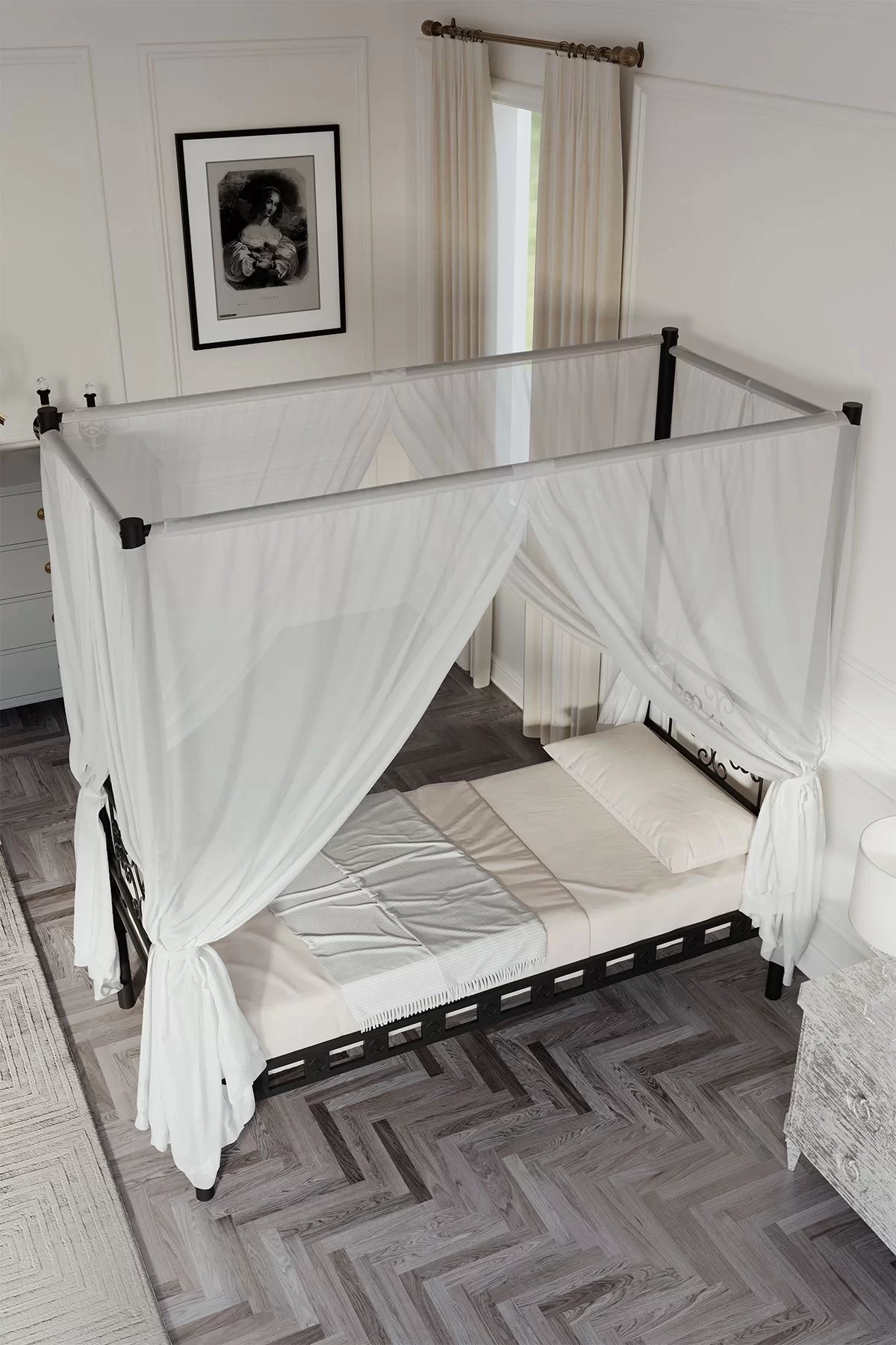 Picture of Stella Sultan Başlıklı Tek Kişilik Ferforje Metal Karyola (CİBİNLİKSİZ) Siyah