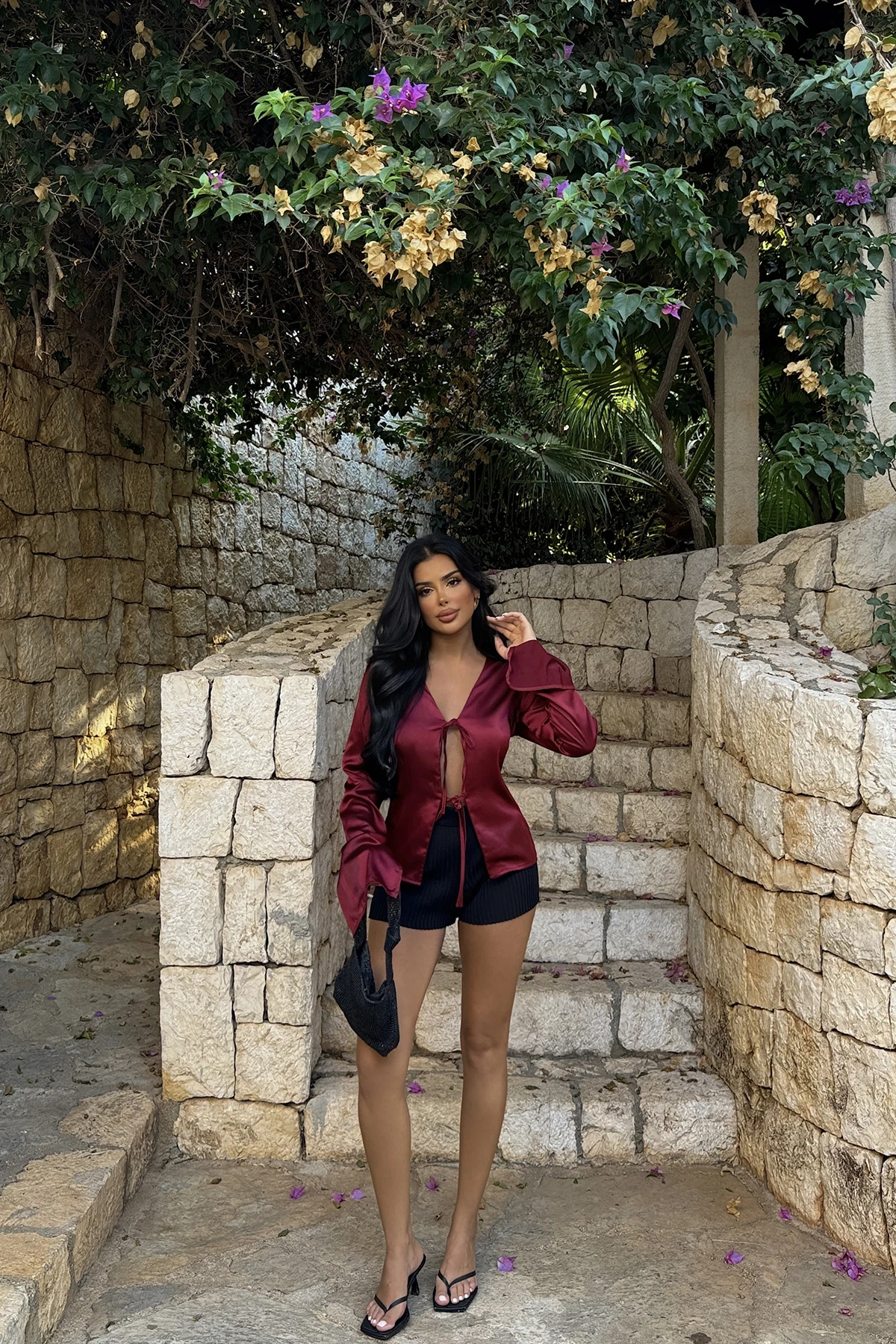 Picture of Claret Red Tie Front Shirt