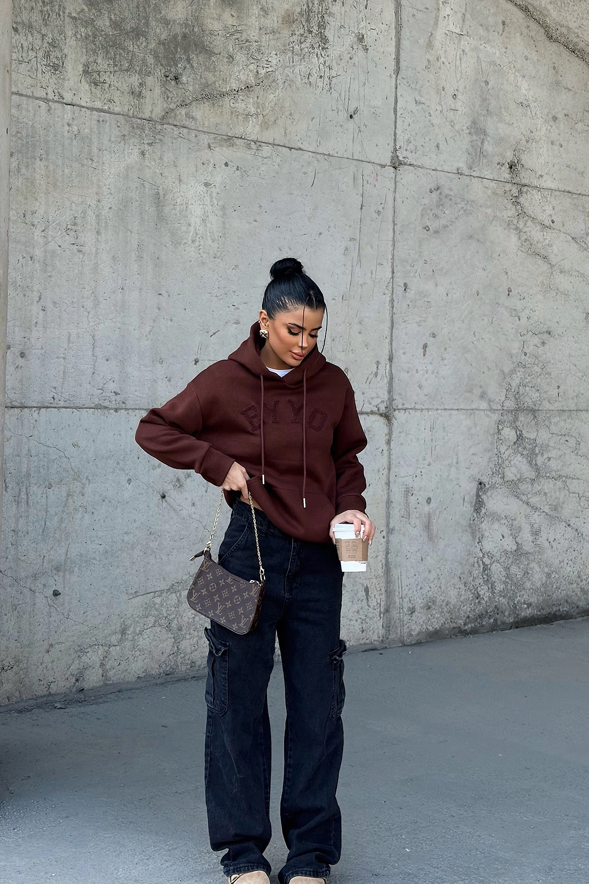 Picture of Brown Eyyo Embroidered Hooded Sweat