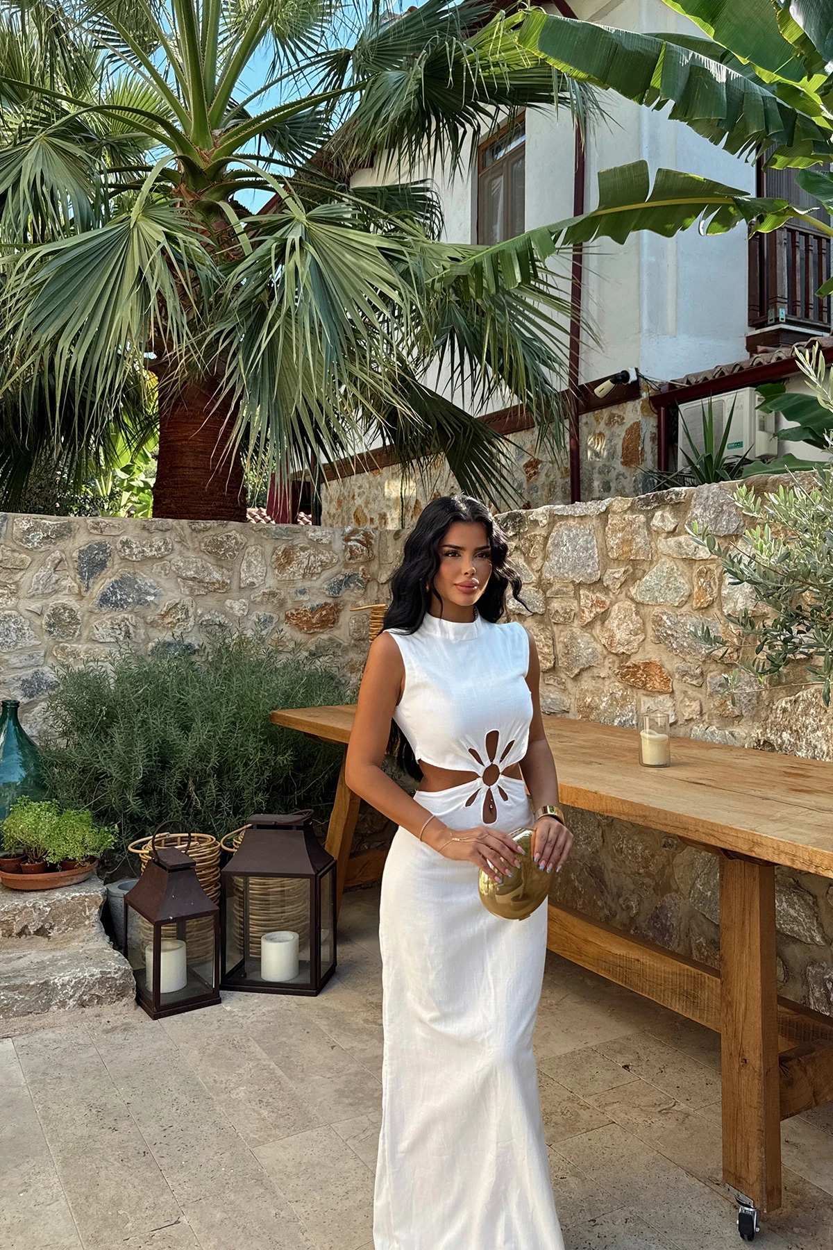 Picture of White Lavin Linen Long Dress