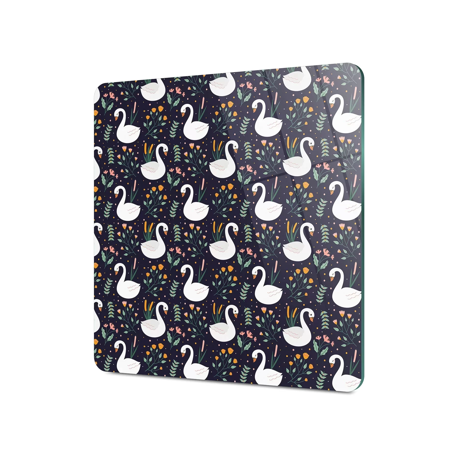 Picture of Decovetro Cam Kesme Tahtası ve Sunumluk Kare Kuğu Desenli 30x30 Cm