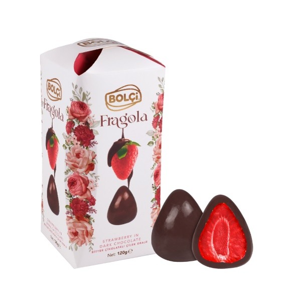 Picture of DARK CHOCOLATE COVERED WHOLE STRAWBERRY DRAGEE 120g
