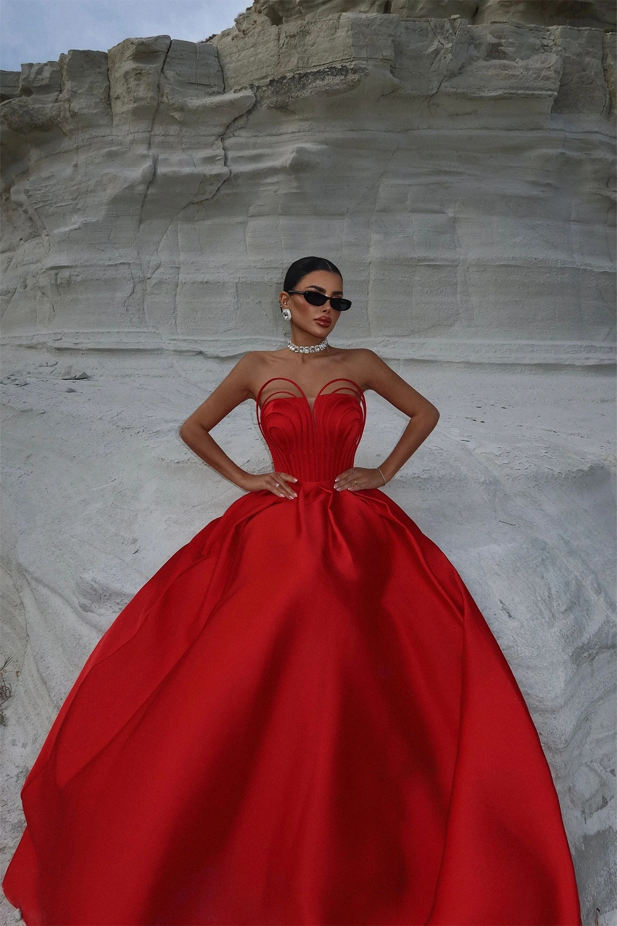 Picture of Red Strapless Long Evening Dress