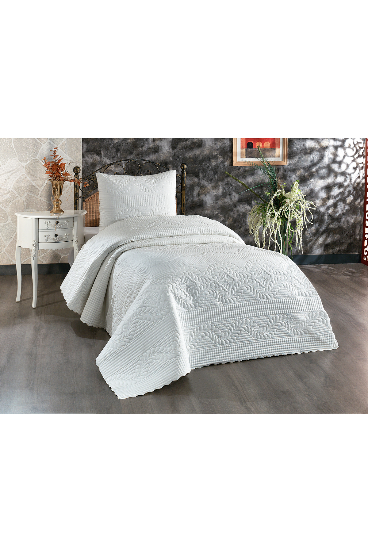 Picture of Ultrasonik Kapitoneli Sena Tek Kişilik Yatak Örtüsü Krem