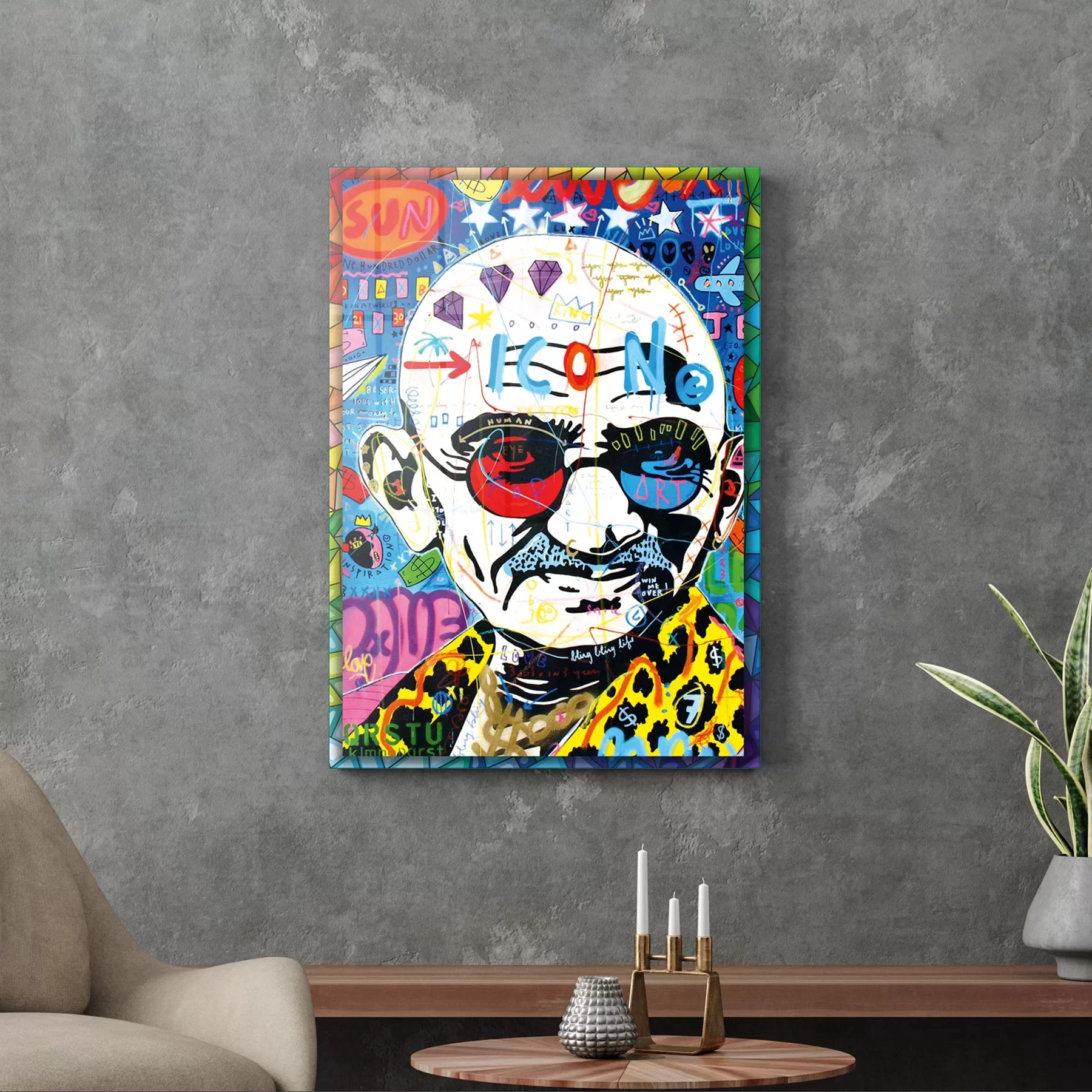 Picture of Decovetro Cam Tablo Pop Art Gandhi 50x70 cm