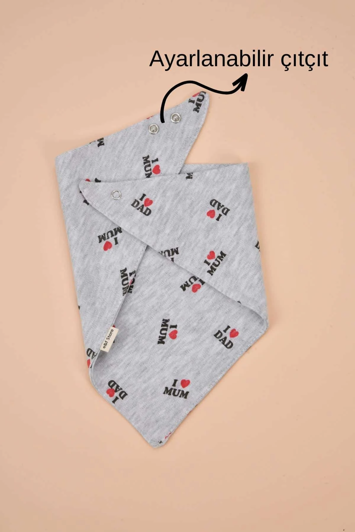 Picture of İkinci Şans - Üçgen Pamuklu Mama Önlüğü - İki Çıtçıtlı Bebek Salya Önlük / Fular - Gri