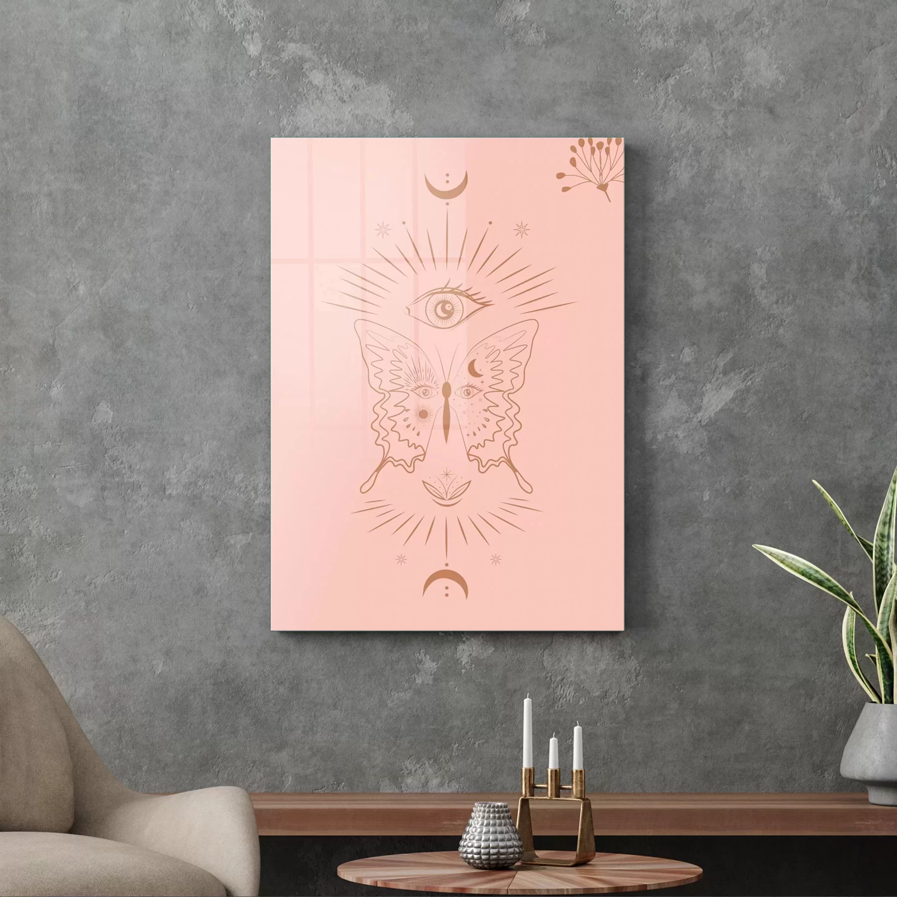 Picture of Decovetro Cam Tablo Pink Eye And Butterfly 70x100 cm