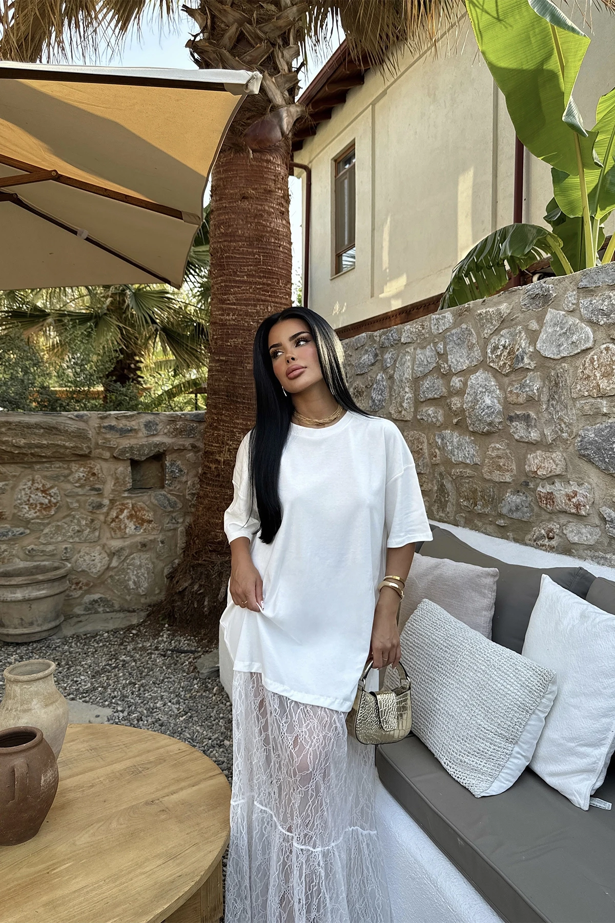 Picture of White Lace Detail Long Dress