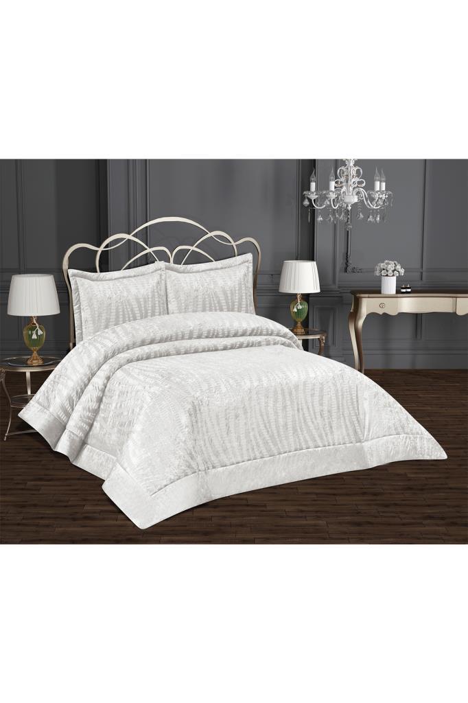 Picture of Arbel Jakarlı Kadife Çift Kişilik Yatak Örtüsü Krem