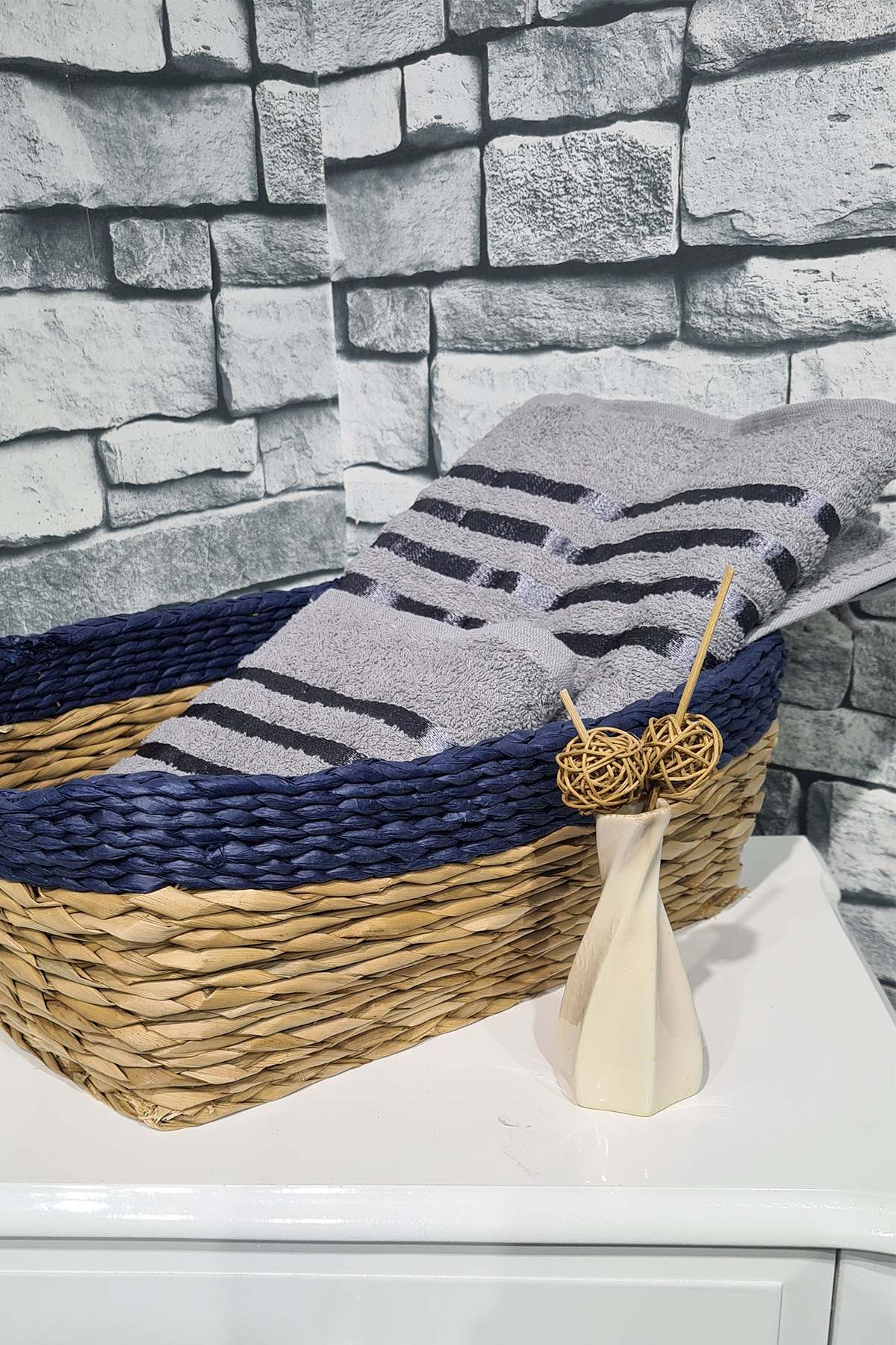 Picture of Plain %100 Pamuklu Jakarlı 2 Li Havlu Seti Gri